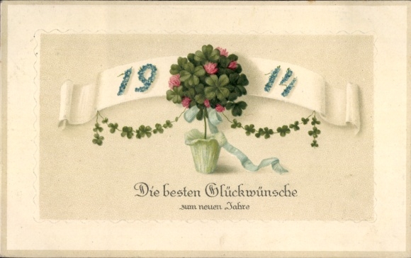 PC Happy New Year, clover leaves, year 1914