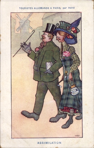 Artist Postcard Hansi, German Tourists in Paris