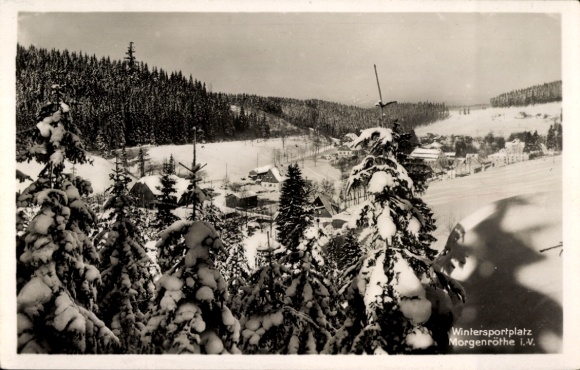 Ak Morgenröthe Rautenkranz in het Vogtland, wintersportgebied, sneeuwlandschap, bossen, gebouwen...