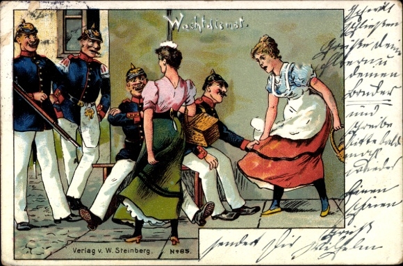 Chromo-Litho guard duty, German soldiers with women