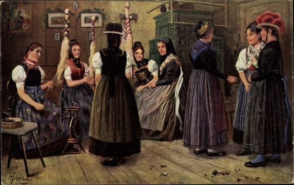 Artist Postcard Hoffmann, H., Spinnstube in the Black Forest