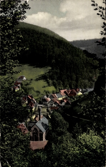 KP Zorge Walkenried w Harzu, widok z Wilh.-Schnute-Blick, Mittelzorge, panorama