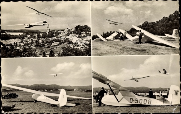 Ak Oerlinghausen im Kreis Lippe, Segelflugplatz, Segelflugzeuge D-5008, D-5258, Stadt Herford