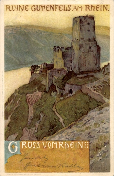 Artist PC Hein, Franz, Kaub am Rhein, Gutenfels ruins with landscape