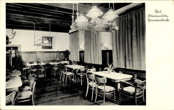 Postcard Pömbsen Bad Driburg in Westphalia, Bad Hermannsborn, Brunnenschenke, dining room