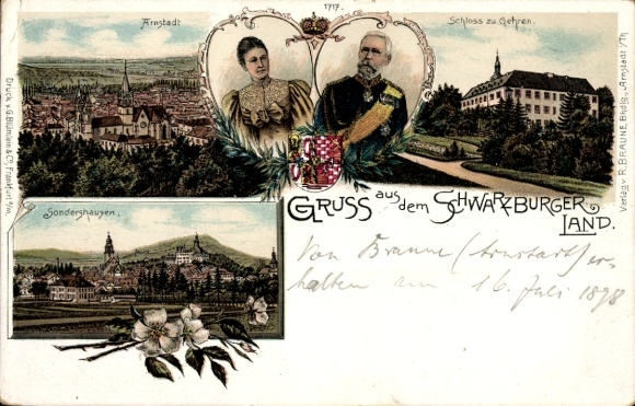 Litho Arnstadt Thüringen, Schloss Gehren, Fürst Karl Günther von Schwarzburg