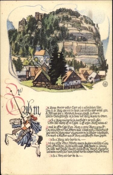 Song Postcard Oybin in Saxony, view of the place, Dr Oybm