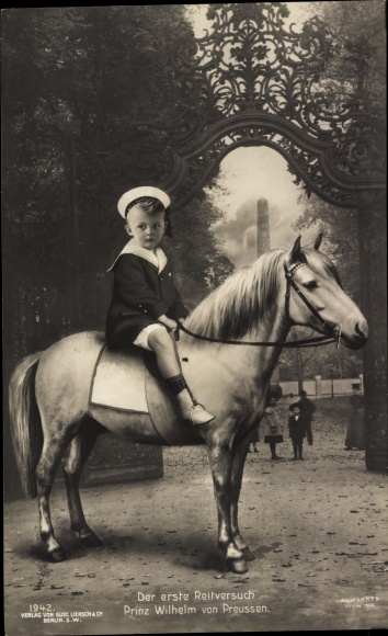 Postcard The first riding attempt by Prince Wilhelm of Prussia, Liersch 1942