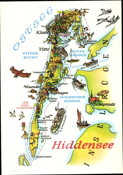 Maps PC Island Hiddensee in the Baltic Sea, monastery, Vitte, Vitter Bay, Neuendorf, Schaprode
