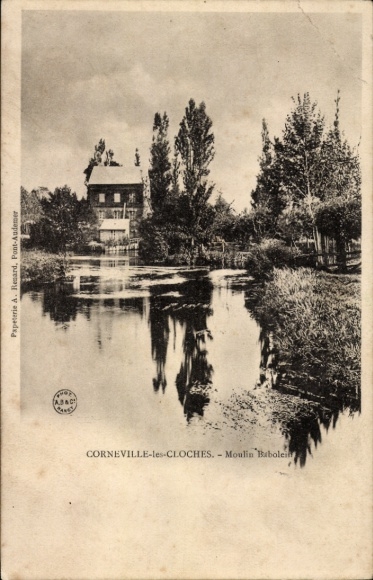 Postcard Corneville les Cloches Eure, Moulin Babolein, pond