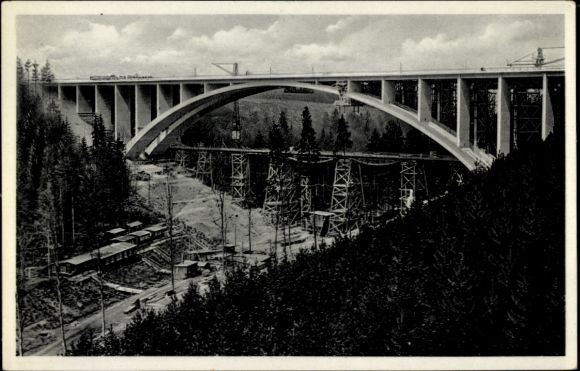 Ak Hermsdorf in Thüringen, Reichsautobahn, Teufelstalbrücke, Bau