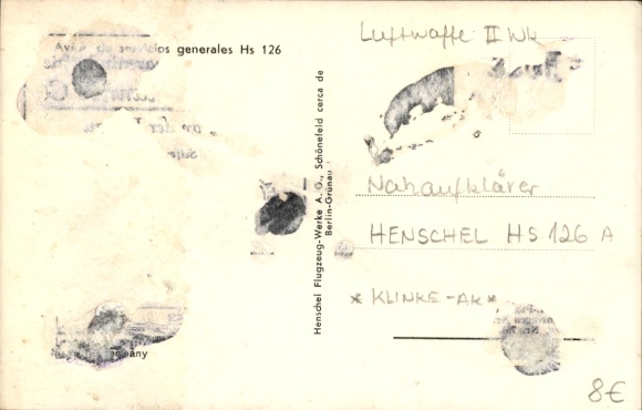 Postcard German Air Force, Henschel Naherkunder Hs 126