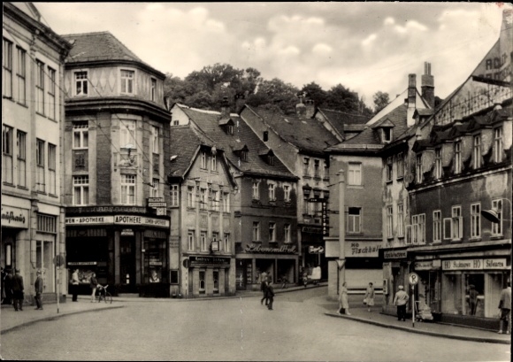 Ak Greiz im Vogtland, Puschkin-Platz, Apotheke