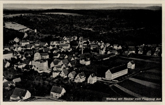 Postcard Wernau am Neckar, aerial photograph, residential buildings, rural landscape, Wernau am Neckar