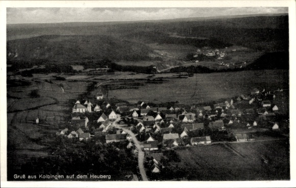 Postcard Kolbingen in Württemberg, aerial view of the village hilly landscape, group of houses