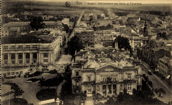 KP Spa Wallonia Liège, widok z lotu ptaka na Kursaal, budynki, panorama