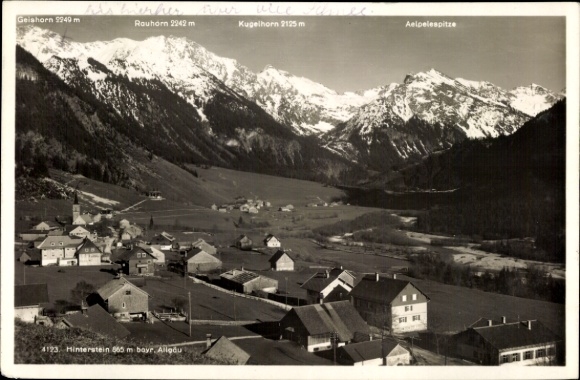 Postcard Pfronten in Allgäu, mountains, Geishorn, Rauhorn, Kugelhorn, Aelpelespitze, landscape, villages