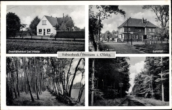 Postcard Schierbrok Stenum Ganderkesee in Oldenburg, train station, commercial building
