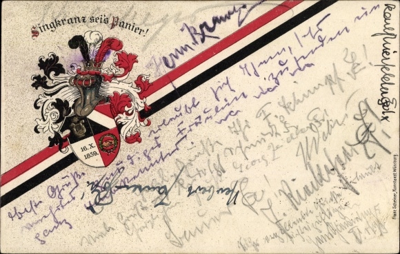 Studentika Postcard Singkranz be it banner, coat of arms
