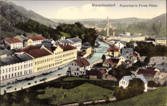 Postcard Horní Maršov Marschendorf in the Giant Mountains Region Königgrätz, Paper Mill Company Röder