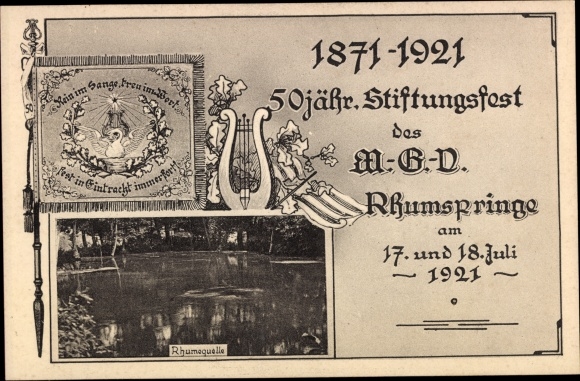 Ak Rhumspringe Nedersaksen, viering van het 50-jarig jubileum van de mannenzangclub in 1921, Rhumequelle