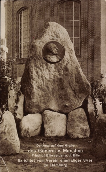 Ak Hamburg Bergedorf Billwerder Billwärder, Friedhof, Grab General von Manstein, Denkmal, ehem. 84er