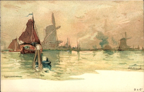 Künstler Ak Cassiers, H., Dordrecht Südholland Niederlande, Windmühlen, Wasser