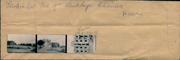 Contact print photos Berlin Marzahn, 3 photos approx. 4x2 cm, Karlsruher Versicherung, Landsberger Chaussee