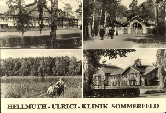 Postcard Sommerfeld Kremmen in Brandenburg, Hellmuth Ulrici Clinic, entrance gate, lake