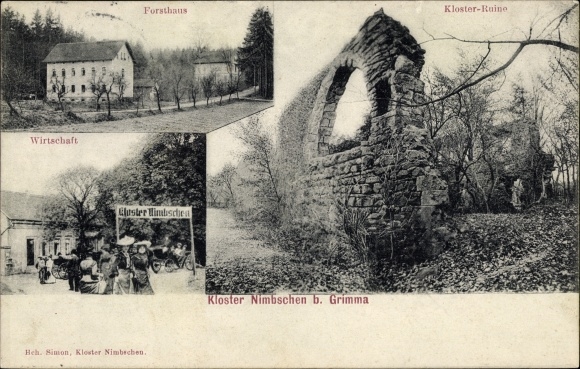 Ak Nimbschen Böhlen Grimma in Saksen, Nimbschen klooster, ruïnes, boshuis, economie