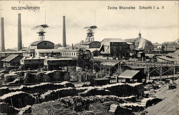 KP Gelsenkirchen w Zagłębiu Ruhry, kopalnia Rheinelbe, szyby I i II.