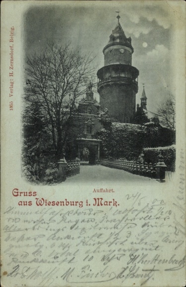 Maanlicht Ak Wiesenburg in der Mark, Kasteel, Oprit