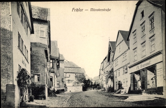 Postcard Fritzlar in Hesse, Münsterstrasse, business