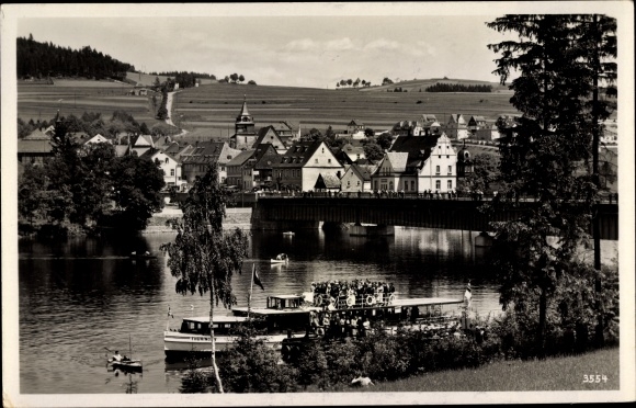 Postcard Saalfeld on the Saale Thuringia, boat dock