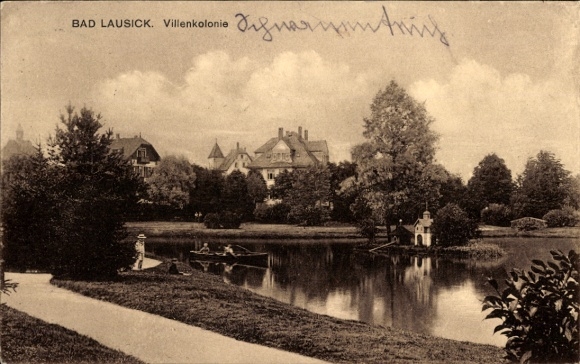 Ak Bad Lausick,Blick auf die Villenkolonie, Kinder,Boot