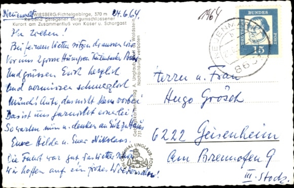 Postcard Wirsberg in the Fichtelgebirge, partial view, lookout tower, town hall square