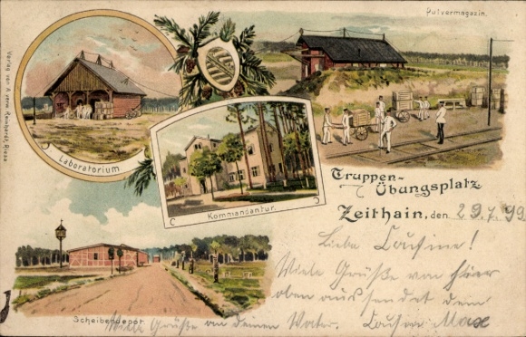 Postcard Zeithain in Saxony, military training area, laboratory, target depot, powder magazine, command