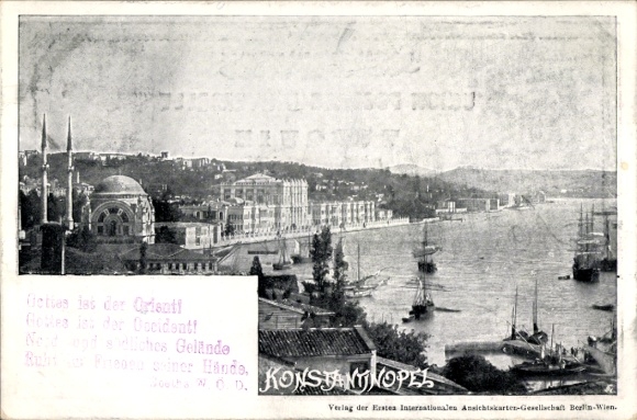 Postcard Constantinople Istanbul Türkiye, partial view of the city, coast, harbor