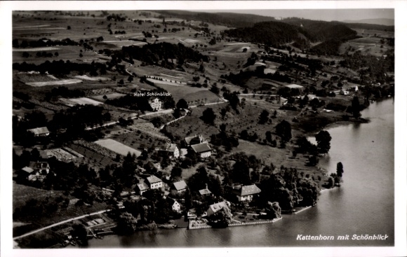 Postcard Kattenhorn on the Untersee Öhningen Baden, aerial photograph