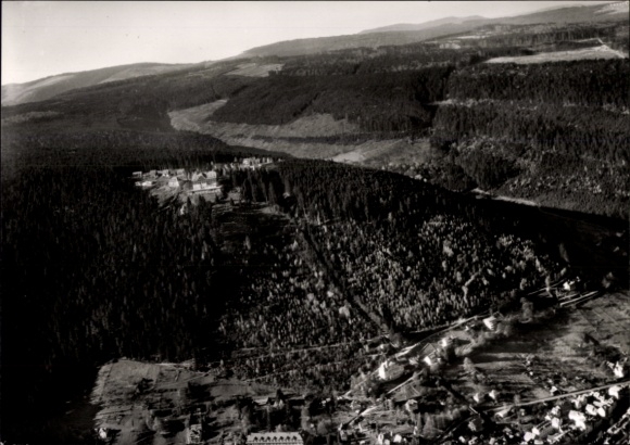 Postcard Bad Wildbad in the Black Forest, landscape with forest, valley, town and mountains,