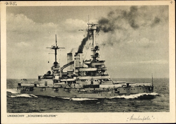 Postcard German warship, battleship Schleswig Holstein, Kriegsmarine