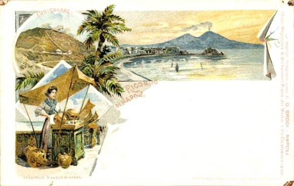 litho Napoli Napels Campania, Funicolare, Vesuvio, Venditrice d'Acque Minerali