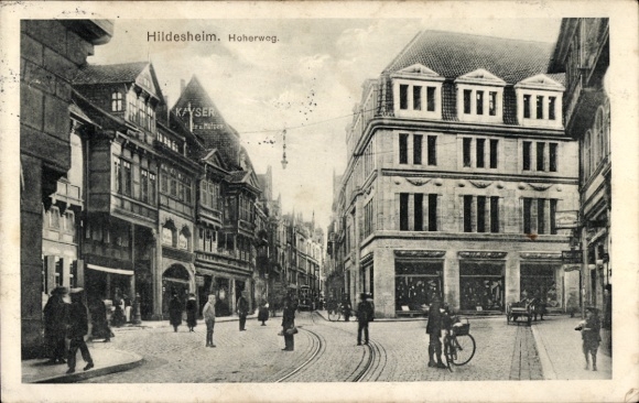 Postcard Hildesheim in Lower Saxony, Hoherweg, shops, tram, people, bicycles