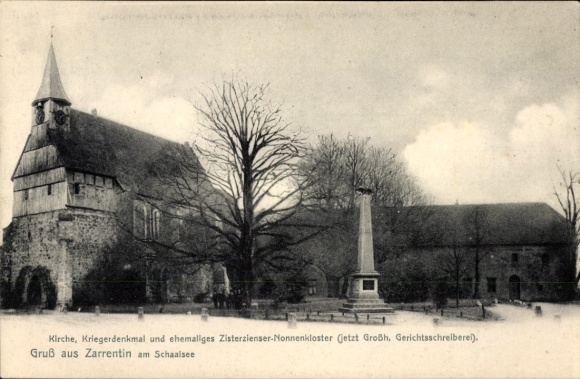 Postcard Zarrentin am Schaalsee, church, war memorial, Cistercian nunnery