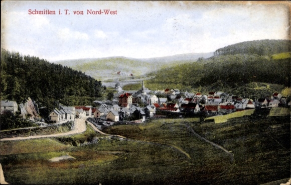 Postcard Schmitten im Taunus Hessen, panoramic view, buildings, forests, mountains, rural