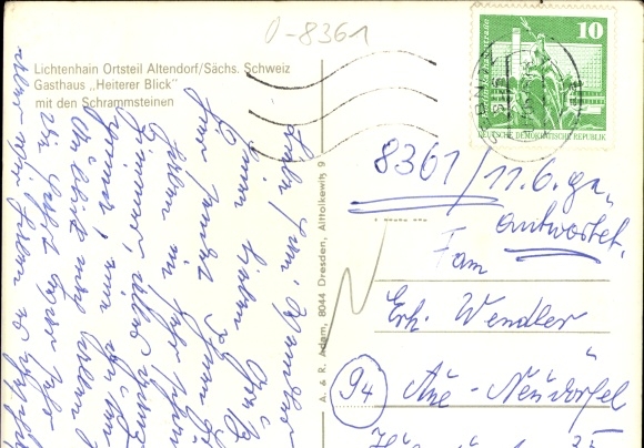Ansichtkaart Lichtenhain Altendorf Sebnitz Saksisch Zwitserland, Gasthof Vrolijk uitzicht met de Schrammsteinen