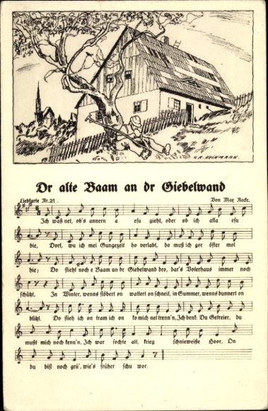 Song Postcard Nacke, Max, Dr alte Baam on dr Giebelwand, Erzgebirge