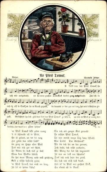 Song artist Postcard Schneider, Rud., Ne Pfeif Towak, Verlag Wilhelm Vogel, man with a pipe