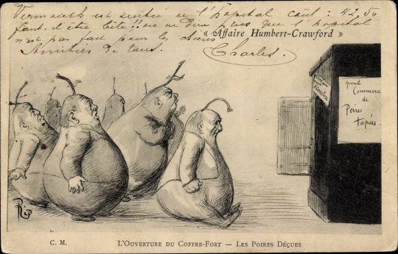 Postcard Affaire Humbert-Crawford, The Opening of the Safe, Les Poires Decues
