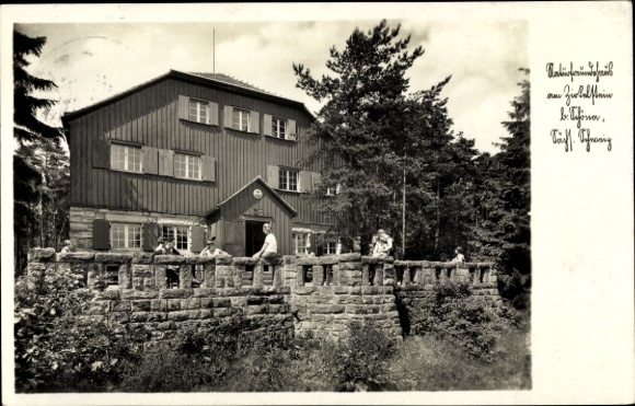 Postcard Schöna Saxon Switzerland, Nature Friends House at Zirkelstein